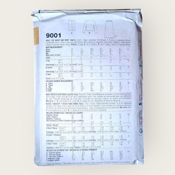 Vintage 1990s Simplicity Sewing Pattern 9001 Girls Top Jacket Skirt Size 7-16 - Picture 2 of 2